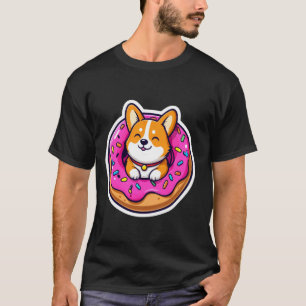 T-shirt Corgi heureux assis dans un beignet coloré saupoud