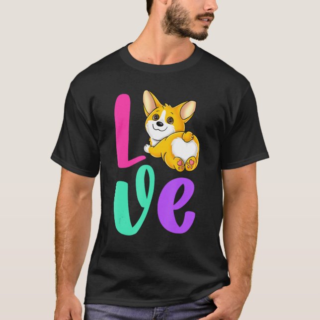 T-shirt Corgi Love Retro Pink Teal Purple Dog Lover Women  (Devant)