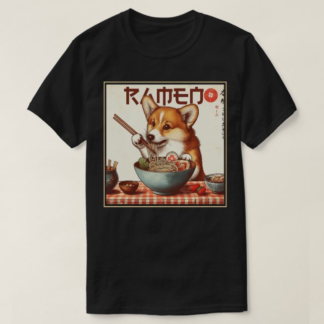 T-shirt Corgi manger Ramen (Design devant)
