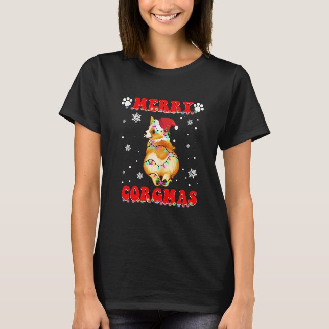T-shirt Corgi Merry Corgmas Père Noël Corgi Joyeux Noël (Devant)