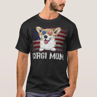T-shirt Corgi Mom American Corgi Chien US Drapeau 4 juille