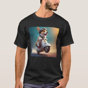 T-shirt Corgi Moped Vélo Randonnée Vitesse Aventure Chiens