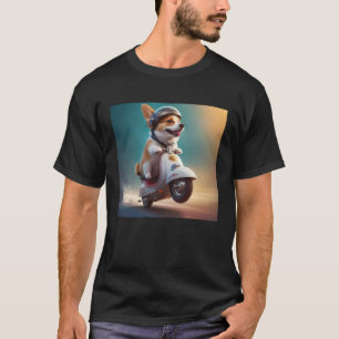 T-shirt Corgi Moped Vélo Route Voyage Vitesse Aventure Chi