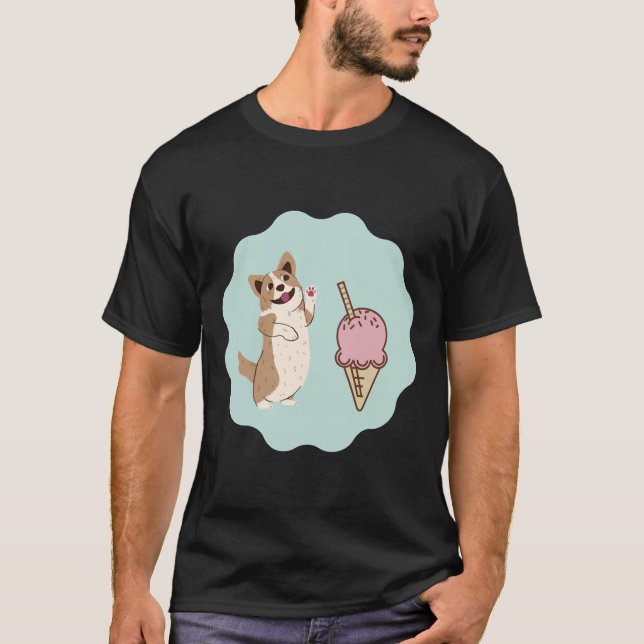 T-shirt Corgi Motif Cute Avec Crème De Glace (Devant)