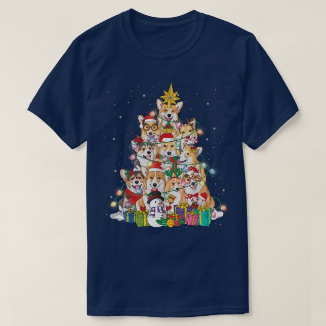 T-shirt Corgi Noël Arbre Fée Lumières Santa Hat Pajama (Design devant)