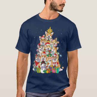 T-shirt Corgi Noël Arbre Fée Lumières Santa Hat Pajama