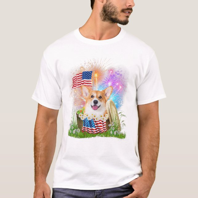 T-shirt Corgi Patriotic American (Devant)