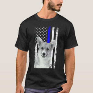 T-shirt Corgi Patriotique Drapeau Américain Ligne Bleue Fi