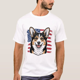 T-shirt Corgi patriotique drapeau américain vecteur vintag