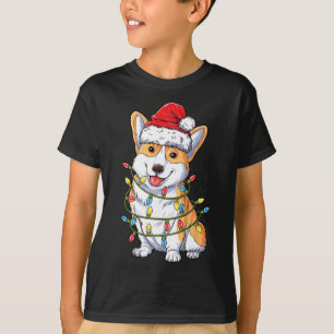 T-shirt Corgi Père Noël Christmas Tree Lights Xmas Boys Me