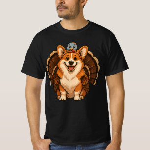 T-shirt Corgi portant la dinde d'Action de grâce d'automne