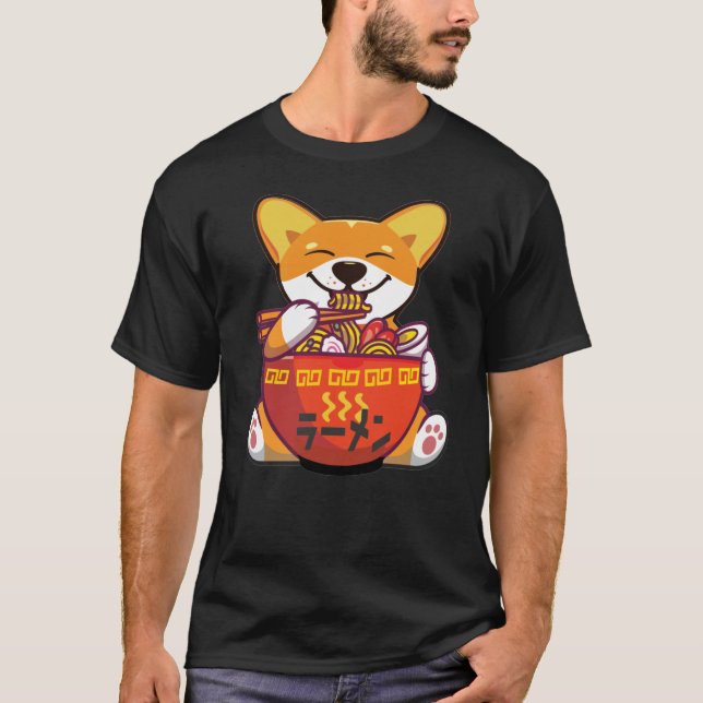 T-shirt CORGI POWERESSÉ PAR RAMEN | Kawaii Corgi Manger Ra (Devant)