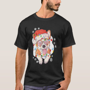 T-shirt Corgi Santa Éclairages Sapin de Noël Xmas Hommes F