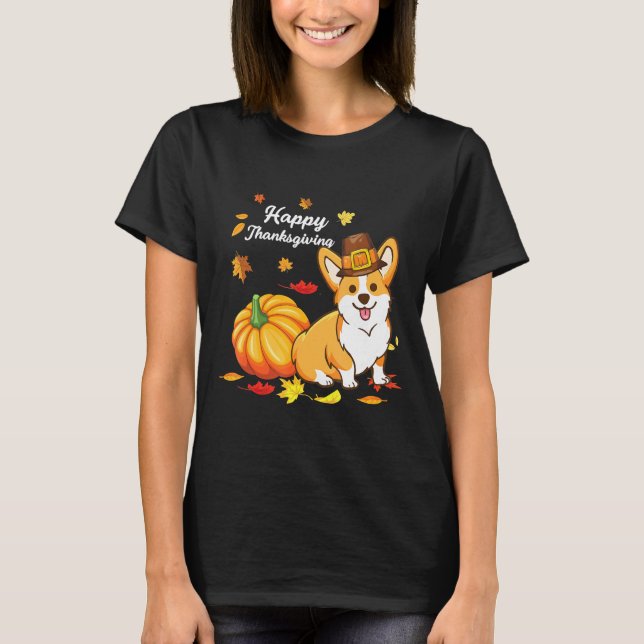 T-shirt Corgi Thanksgiving Pour Chien 550 (Devant)