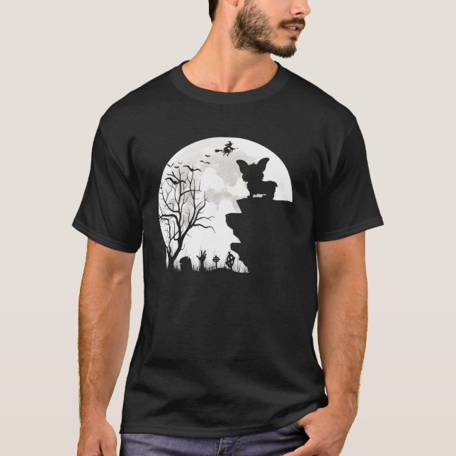 T-shirt Corgi Under Moon Halloween Dog (Devant)