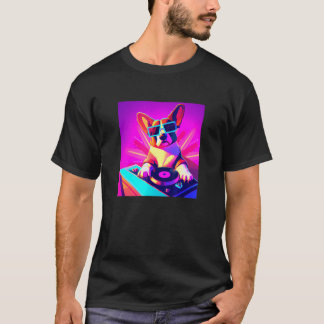 T-shirt Corgi Vaporwave DJ Dog Aesthetic Boys Girls Men W