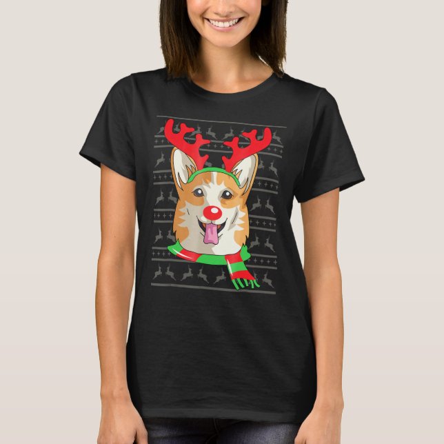T-shirt Corgi Welsh Reindeer Christmas Gif (Devant)