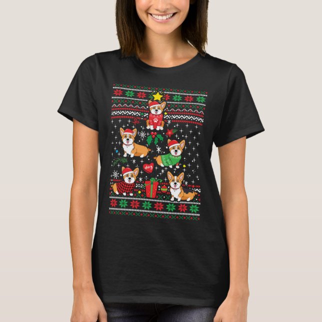 T-shirt Corgi Xmas Tree Santa Dog  Ugly Christmas (Devant)