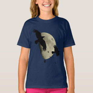 T-shirt Corneilles En Vol Silhouetté Contre Une Grande Lun