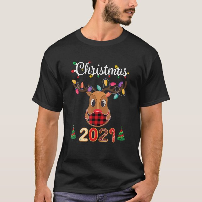 T-shirt Correspondance famille Noël 2021 Plaid Mask Rudolp (Devant)