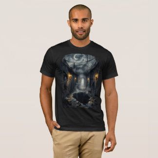 T-shirt Corridor de fantasy sombre et hanté avec ciel écla