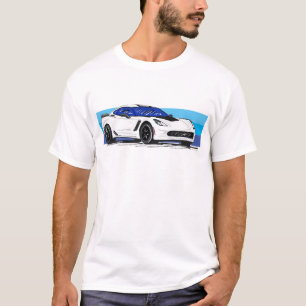 T-shirt Corvette C7 White Sportscar avec Bleu Stripe