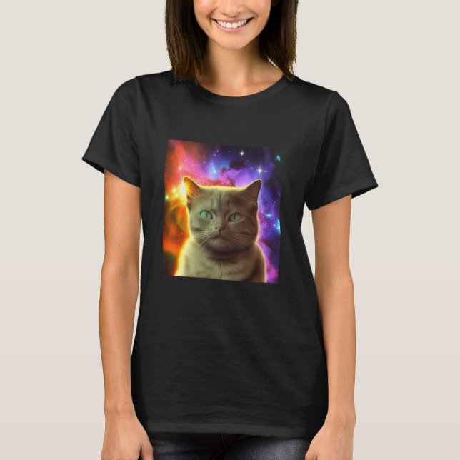 T-shirt Cosmic Cat Cat Kitten in Outer Space Design (Devant)