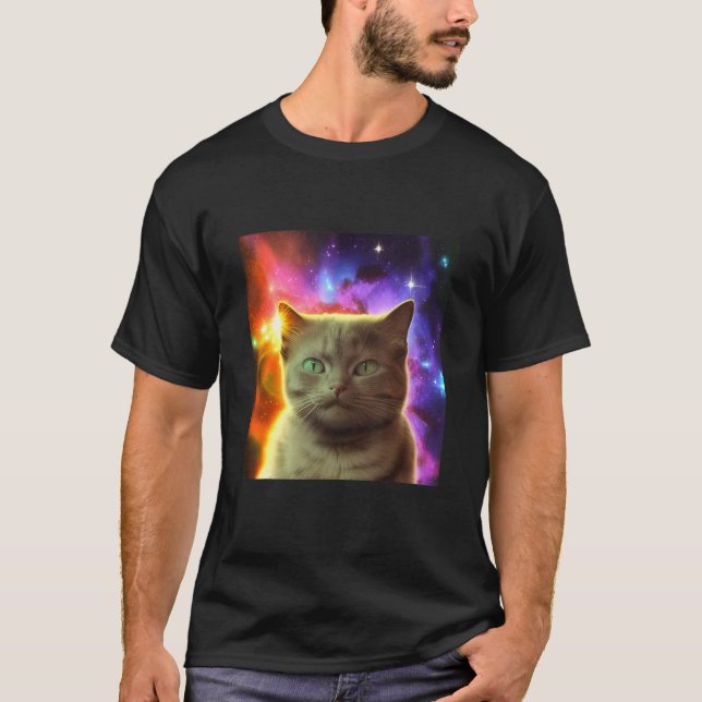 T-shirt Cosmic Cat Cat Kitten in Outer Space Design (Devant)