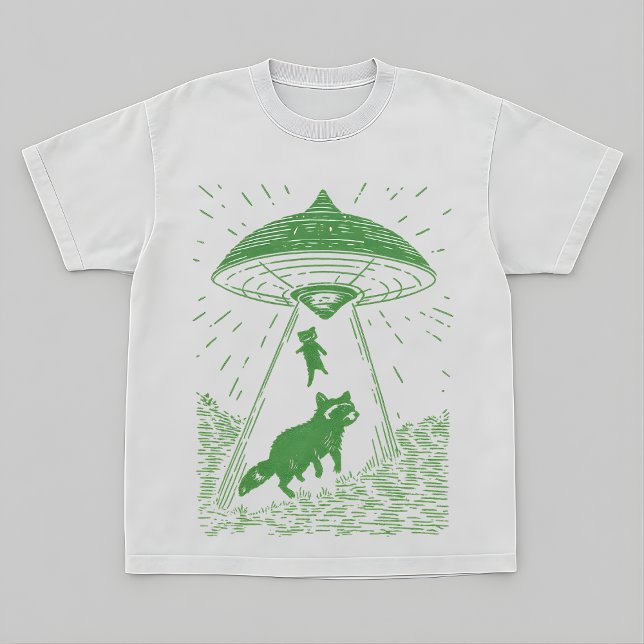 T-shirt Cosmic Forest Raccoon UFO Design Tee (Créateur téléchargé)