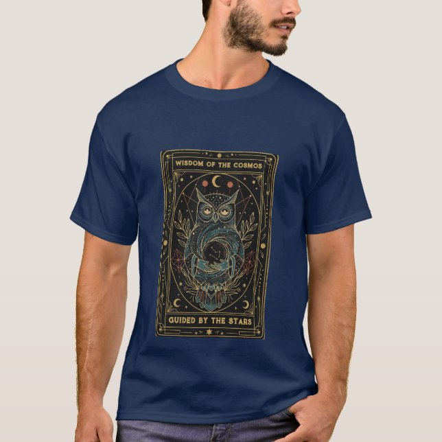 T-shirt Cosmic Oracle Owl • Mystical Celestial  (Devant)