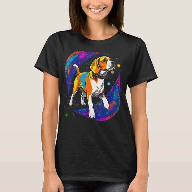 T-shirt Cosmos Pop Artist Beagle Dog Space (Devant)