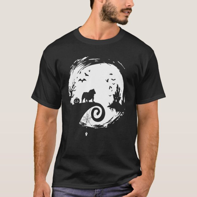 T-shirt Costume Anglais D'Halloween Pour Bulldog Et Moon (Devant)