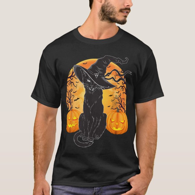 T-shirt Costume Chat Noir Scary Halloween sorcier Casquett (Devant)