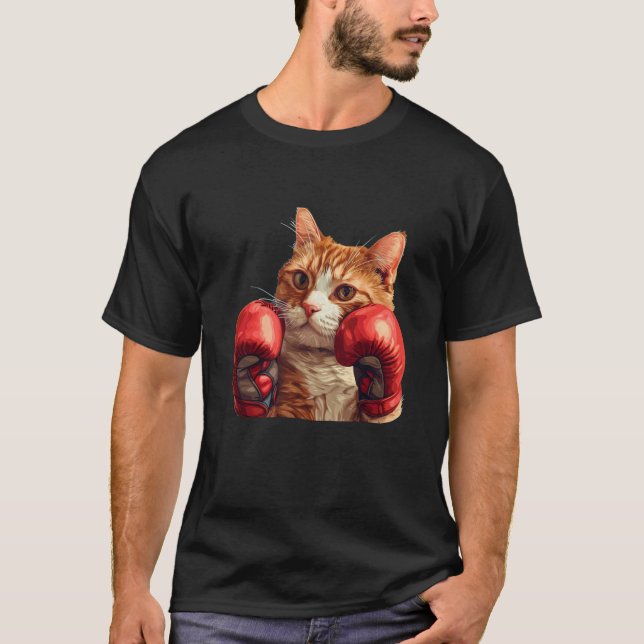 T-shirt Costume de chat de boxe cool avec gants de boxe (Devant)