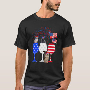 T-shirt Costume de chat du 4 juillet Verre à vin rouge bla