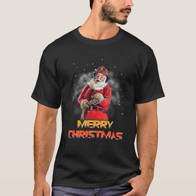 T-shirt Costume de Noël du pompier du Père Noël (Devant)