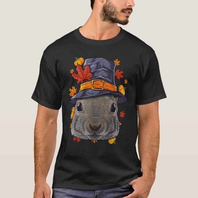 T-shirt Costume de pèlerin d'Écureuil de Thanksgiving Auto (Devant)