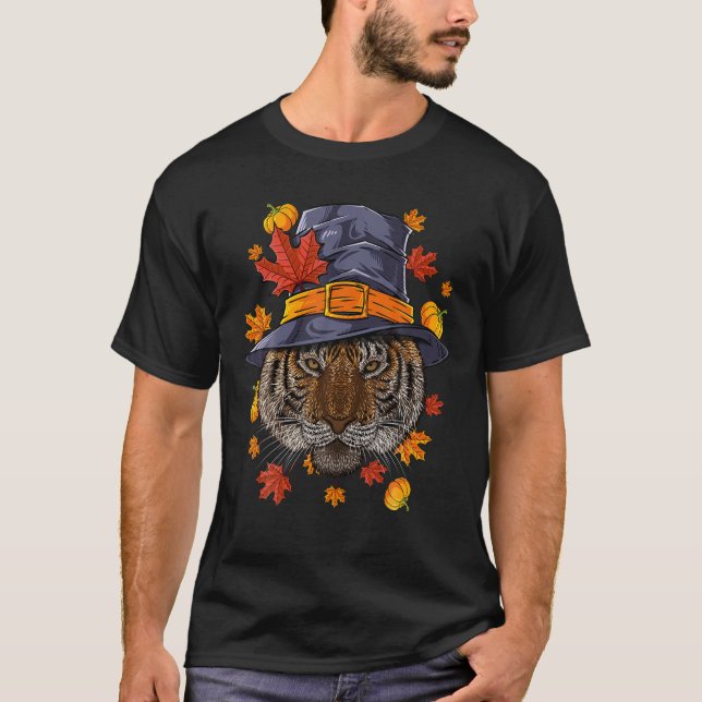 T-shirt Costume de pèlerinage de Tigre Thanksgiving Automn (Devant)