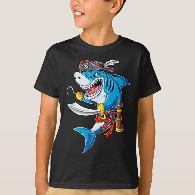 T-shirt Costume de pirate de requin Jolly roger Drapeau Ja (Devant)
