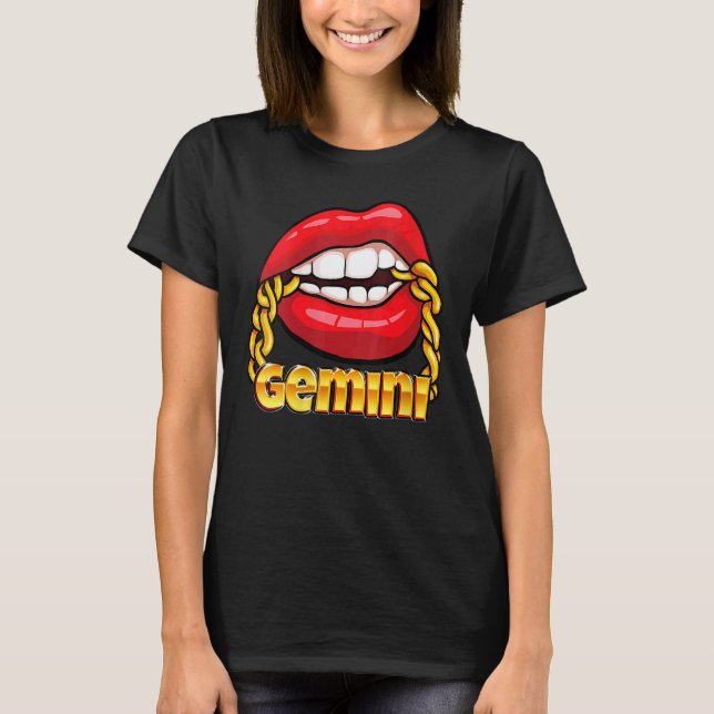 T-shirt Costume de signe Zodiac Gemini Chaîne d'or Lèvres  (Devant)