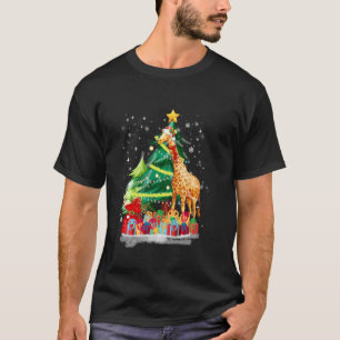 T-shirt Costume d'Écharpe Giraffe Père Noël Lumières Casqu