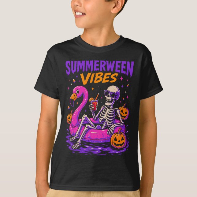 T-shirt Costume d'été Halloween squelette (Devant)