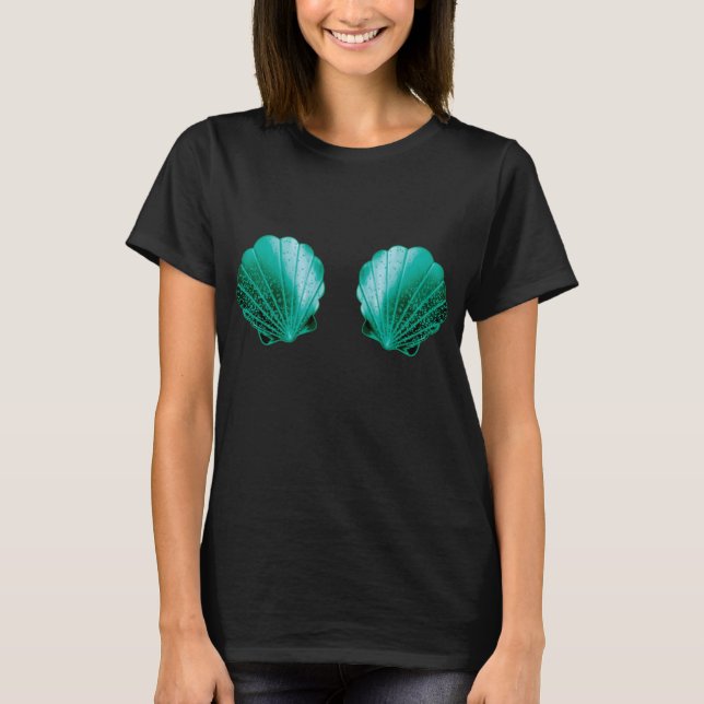 T-shirt Costume d'Halloween turquoise Sea Shell Sirène Bra (Devant)