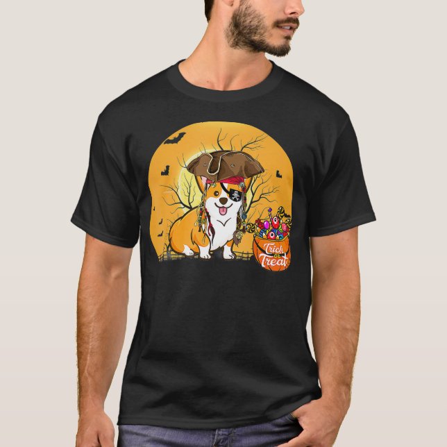 T-shirt Costume Halloween Corgi Pirate (Devant)