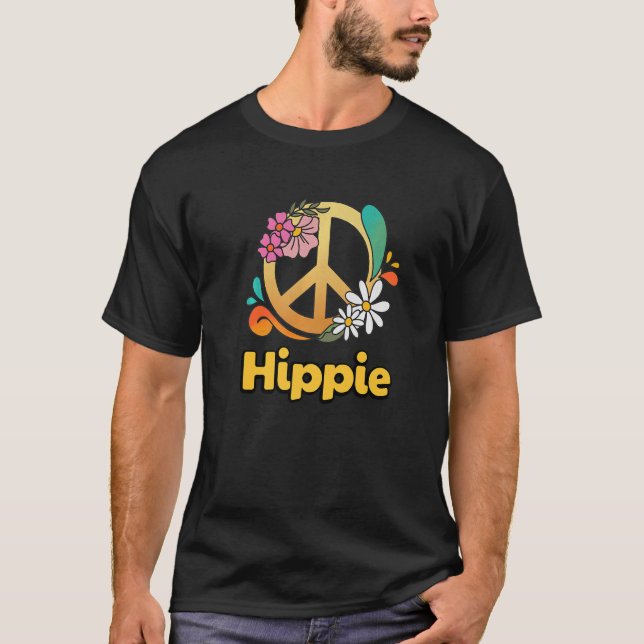 T-shirt Costume Hippie Fleurs de Paix Amour Rétro (Devant)