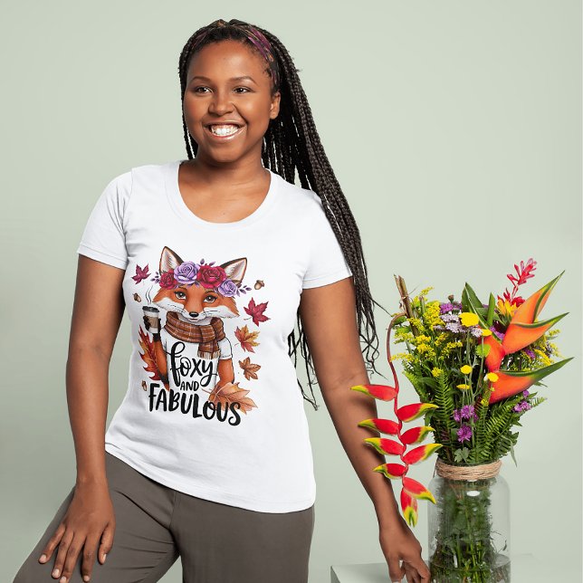 T-shirt Cosy Fall Fox Floral Café Cute Fabuleux Graphisme (Foxy and Fabulous tee perfect Autumn gift for the sassy gal!)