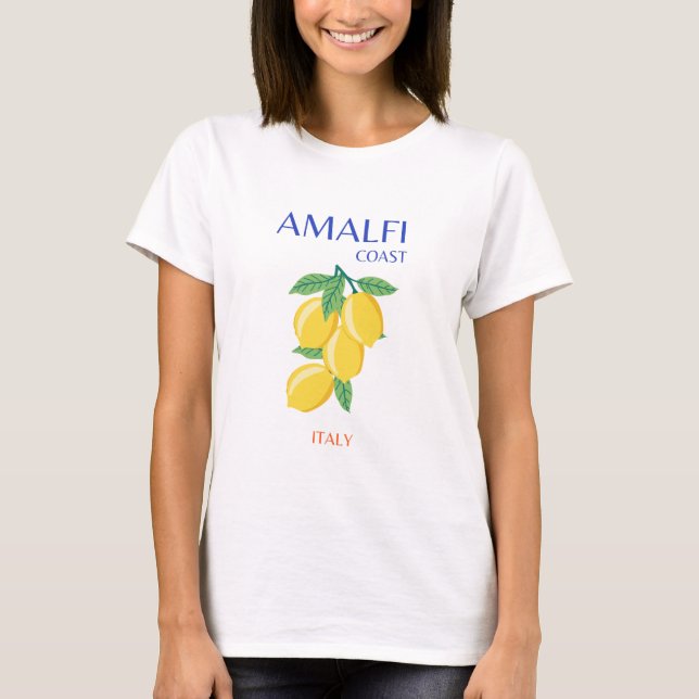 T-shirt Côte d'Amalfi, Italie, Art Voyage, Pastel, Orange (Devant)