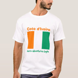 T-Shirt Cote d'Ivoire Drapeau + Carte + Texte