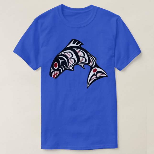 T-shirt Côte du Pacifique Nord-Ouest Saumon artistique haï (Design devant)