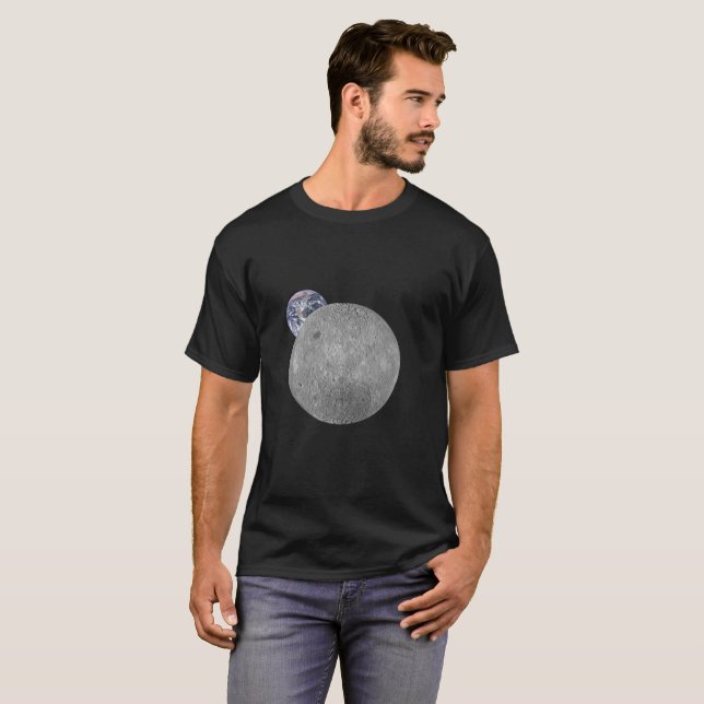 T-shirt Côté sombre ou lointain de la Lune avec la Terre (Devant entier)